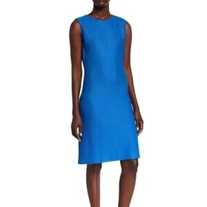 St. John Honeycomb Sleeveless Knit Sheath Dress 4 Blue Quiet Luxury Designer